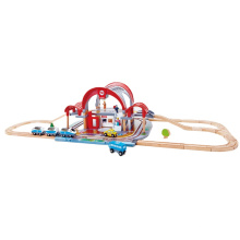 Educational stacking track slot children railway toy train set, color wooden train track set